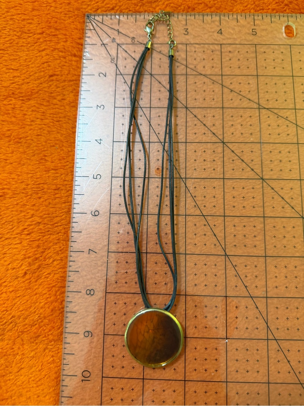 Monet Amber Brown Round Pendant Necklace Black Multi Strand Cord Signed